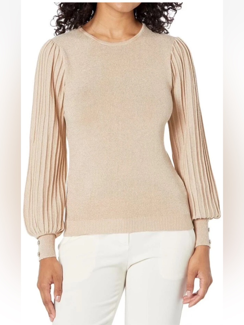 Nanette Laporte Lurex champagne pleated Sleeve Sweater S NWT